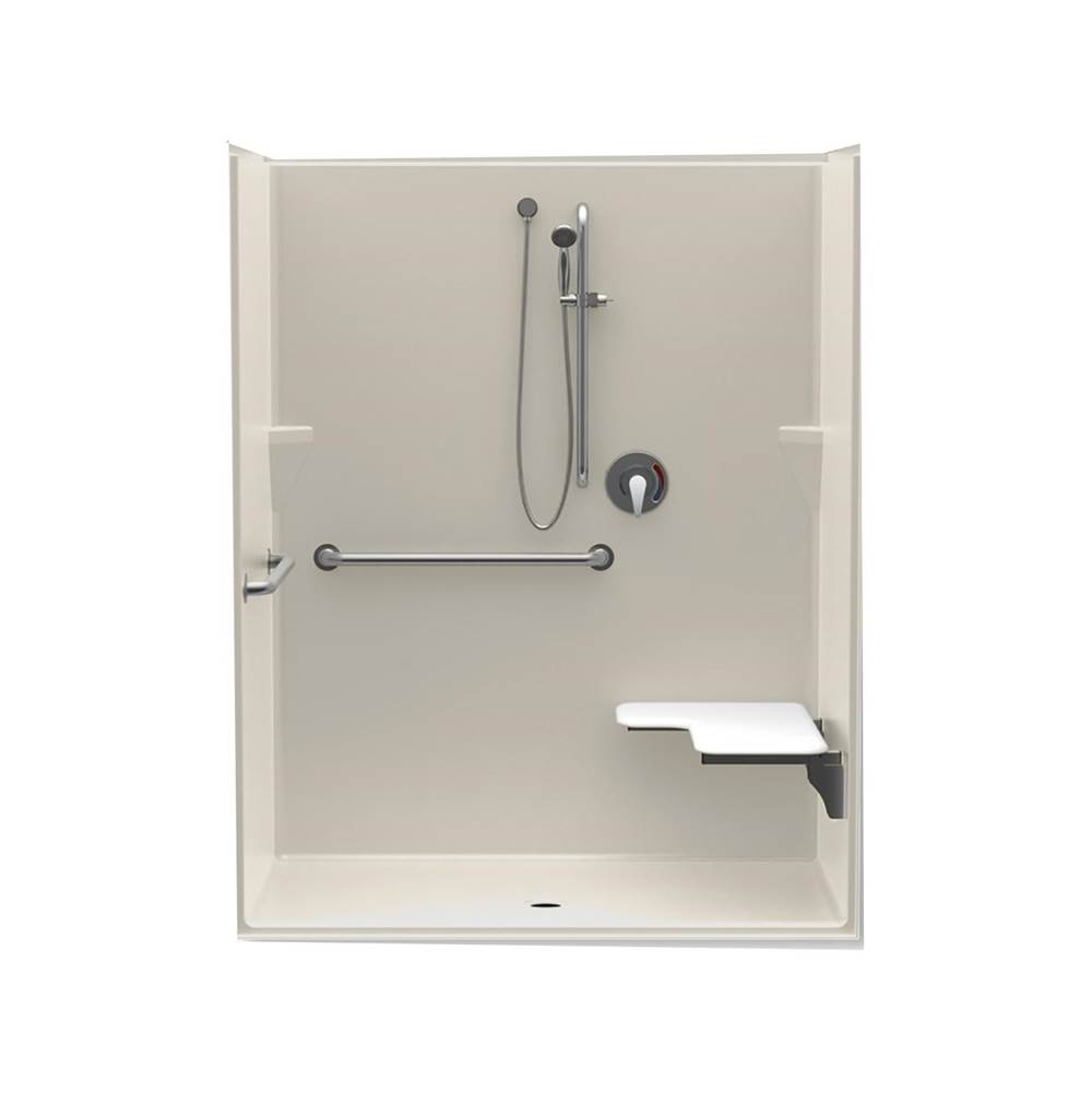 Aquatic 16037BFSD 60 x 37 AcrylX Alcove Center Drain One-Piece Shower in Biscuit