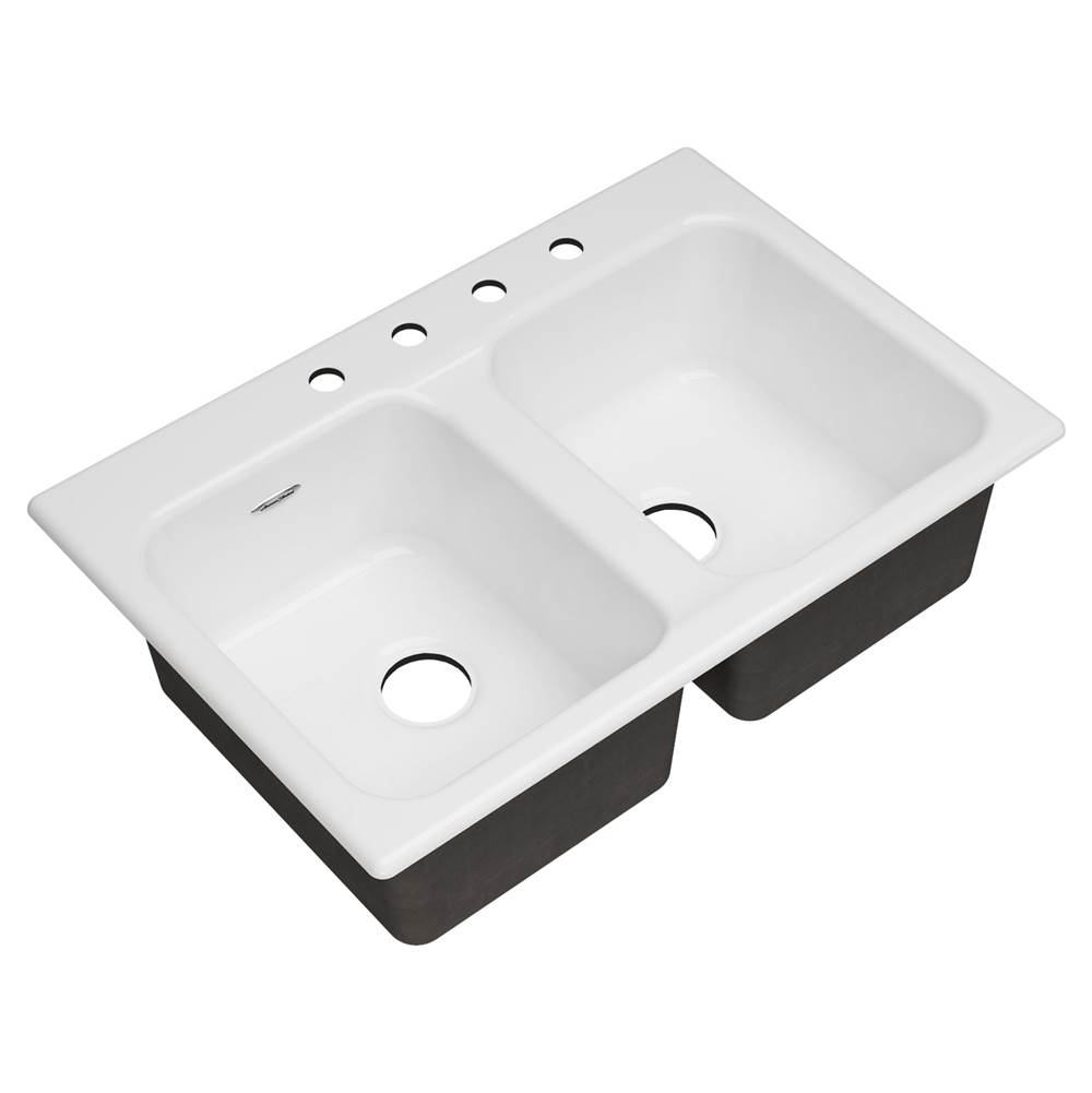American Standard Quince® 33 x 22-Inch Cast Iron 4-Hole Drop In or Undercounter Double Bowl Kitchen Sink