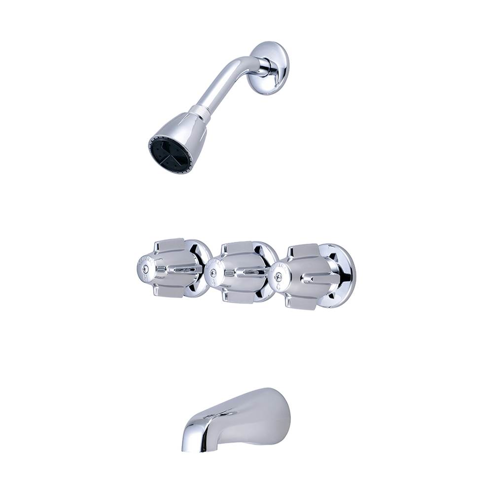 Central Brass Tub & Shower-3 Canopy Hdl 1/2'' Combo Union 8'' Cntrs Shwrhead Combo Spt Ceramic Cart-Pc