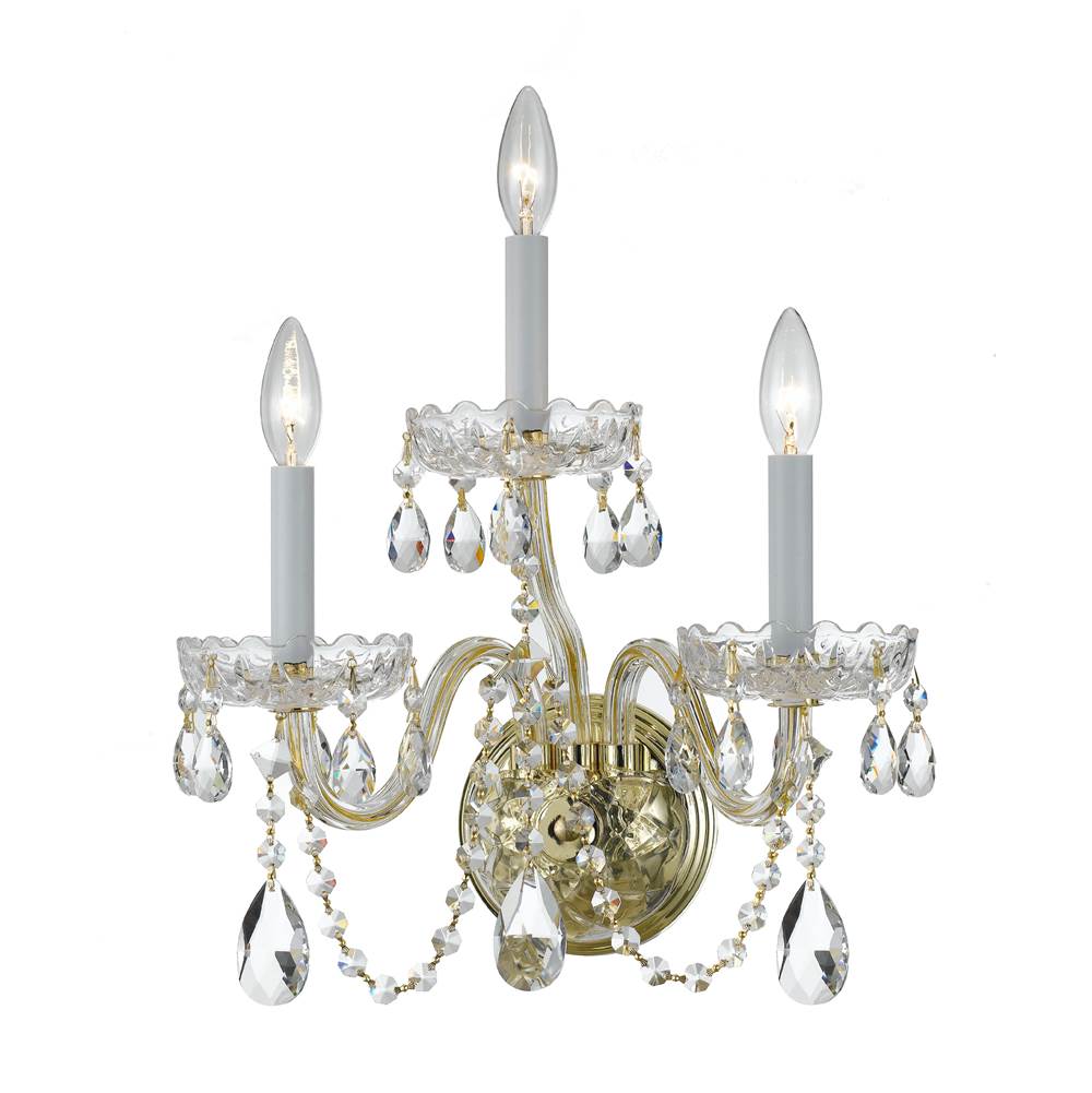 Crystorama Traditional Crystal 3 Light Spectra Crystal Polished Brass Sconce