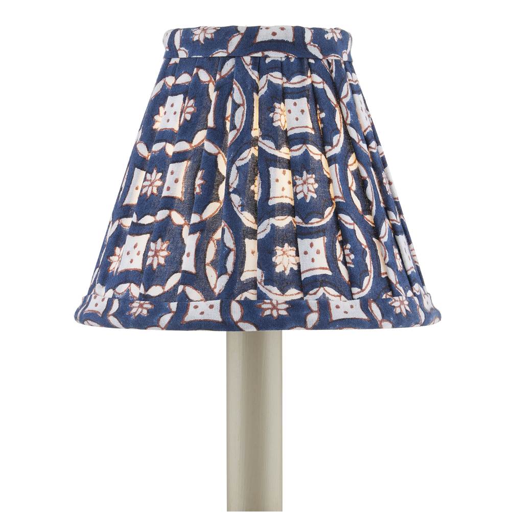 Currey And Company Block Print Pleated Chandelier Shade - Navy Multi