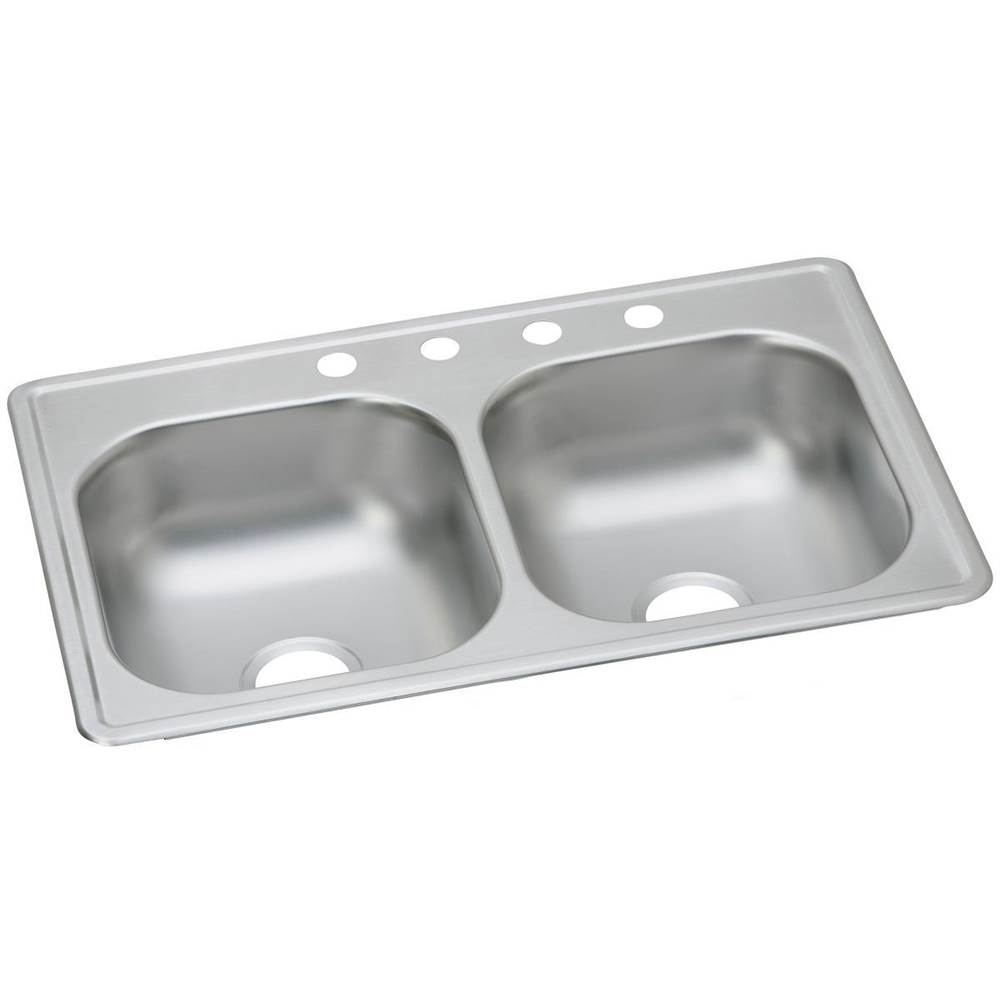 Elkay Dayton Stainless Steel 33'' x 19'' x 6-7/16'', 1-Hole Equal Double Bowl Drop-in Sink