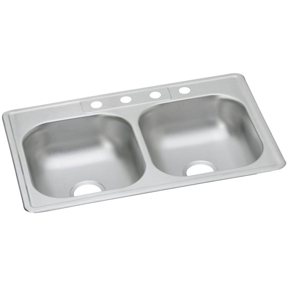 Elkay Dayton Stainless Steel 33'' x 22'' x 6-9/16'', 2-Hole Equal Double Bowl Drop-in Sink