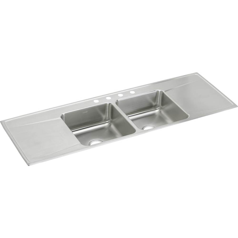 Elkay Lustertone Classic Stainless Steel 66'' x 22'' x 7-5/8'', Equal Double Bowl Drop-in Sink with Drainboard