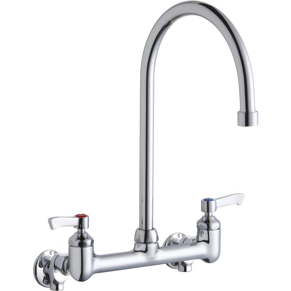 Elkay Scrub/Handwash 8'' Centerset Wall Mount Faucet with 8'' Gooseneck Spout 2'' Lever Handles 1/2 Offset InletsPlusStop