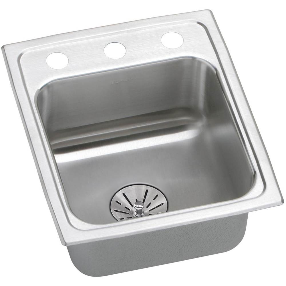 Elkay Lustertone Classic Stainless Steel 15'' x 17-1/2'' x 6-1/2'', 0-Hole Single Bowl Drop-in ADA Sink with Perfect Drain and Quick-clip