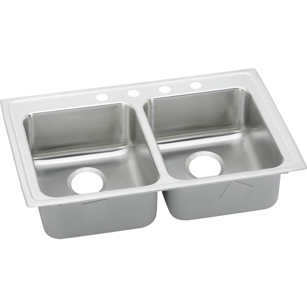 Elkay Lustertone Classic Stainless Steel 33'' x 19-1/2'' x 6'', 2-Hole Equal Double Bowl Drop-in ADA Sink with Quick-clip