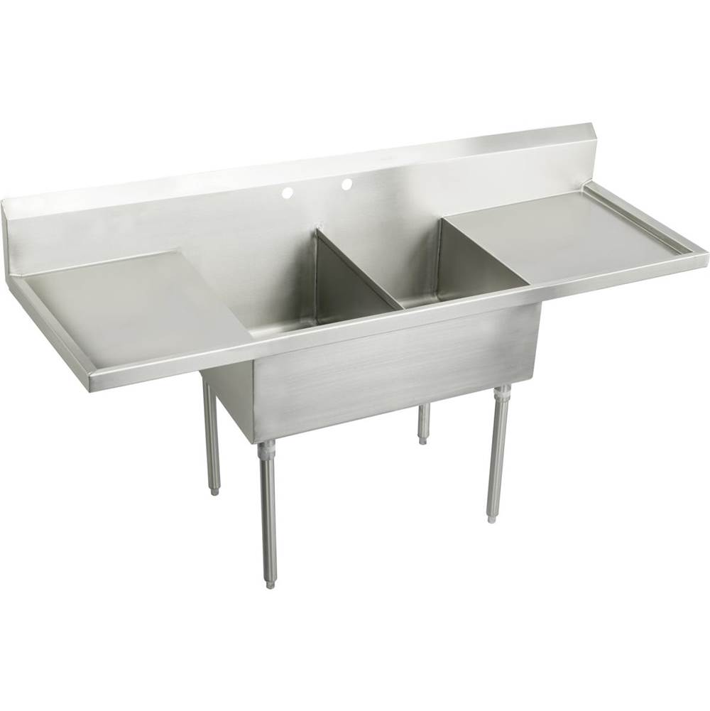 Elkay Weldbilt Stainless Steel 84'' x 27-1/2'' x 14'' Floor Mount, Double Compartment Scullery Sink with Drainboard