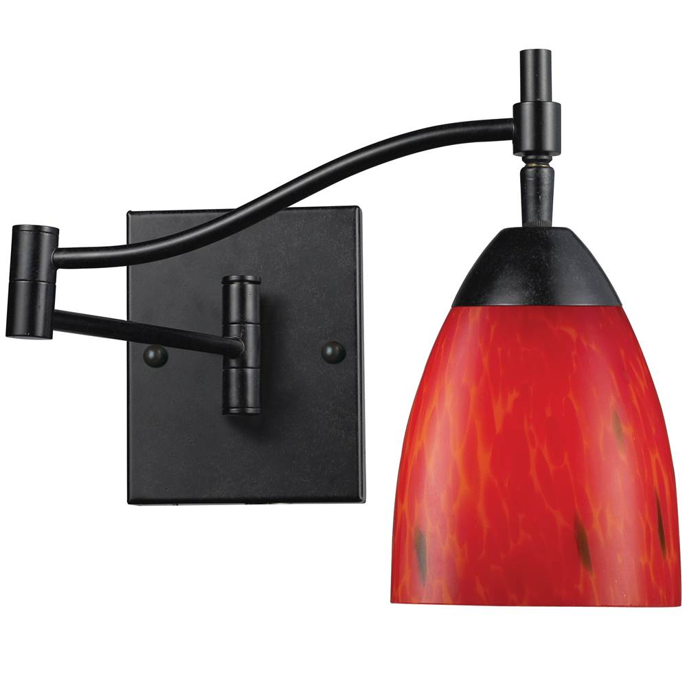 Elk Lighting Celina 1-Light Swingarm Wall Lamp in Dark Rust With Fire Red Glass