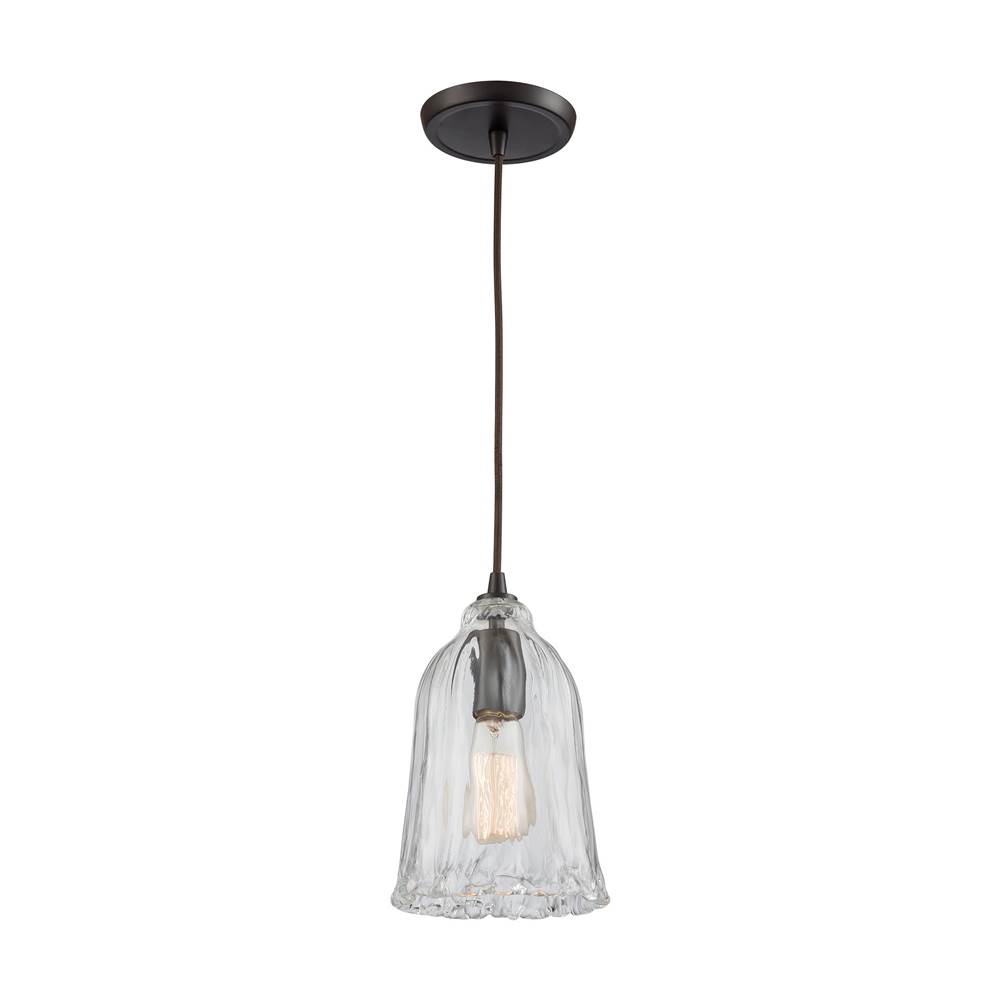 Elk Lighting Hand Formed Glass 1-Light Mini Pendant in Oiled Bronze With Clear Hand-Formed Glass