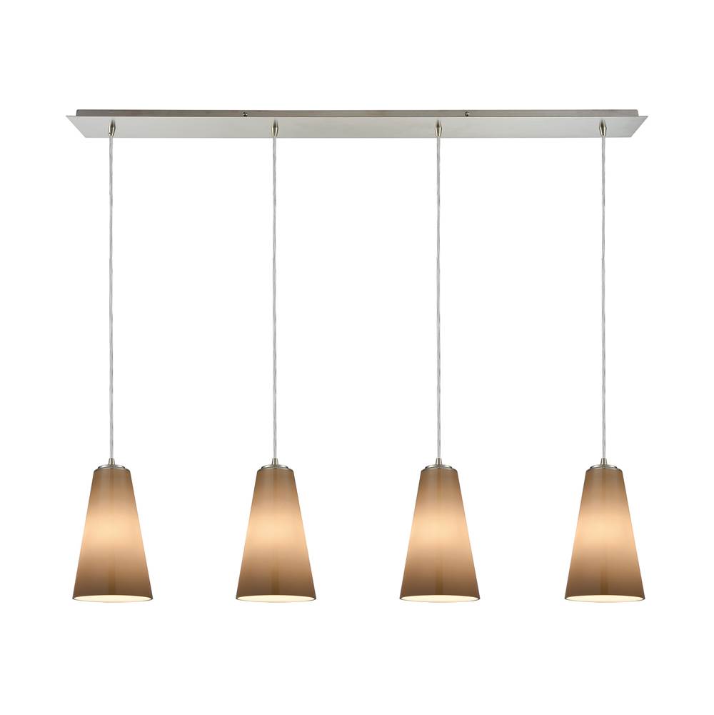 Elk Lighting Connor 4-Light Linear Pendant Fixture in Satin Nickel With Peach Blown Glass