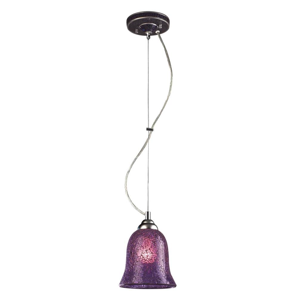 Elk Lighting Bellisimo Collection 1-Light Bell Pendant in Satin Silver With A Purple Crackled
