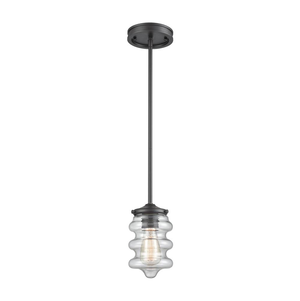 Elk Lighting Synchronis 1-Light Mini Pendant in Oil Rubbed Bronze With Clear Blown Glass