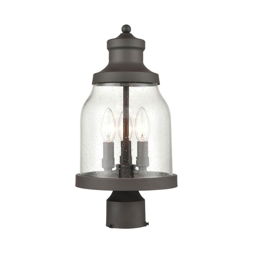 Elk Lighting Renford 3-Light Outdoor Post Mount in Architectural Bronze With Seedy Glass