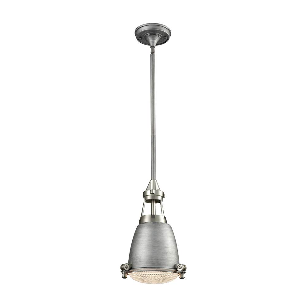 Elk Lighting Sylvester 1-Light Mini Pendant in Satin Nickel and Weathered Zinc With Metal Shade