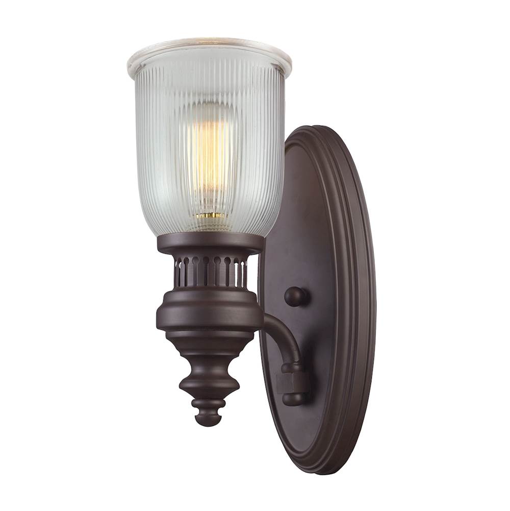 Elk Lighting Chadwick 1-Light Wall Lamp in Oiled Bronze With Clear Ribbed Glass