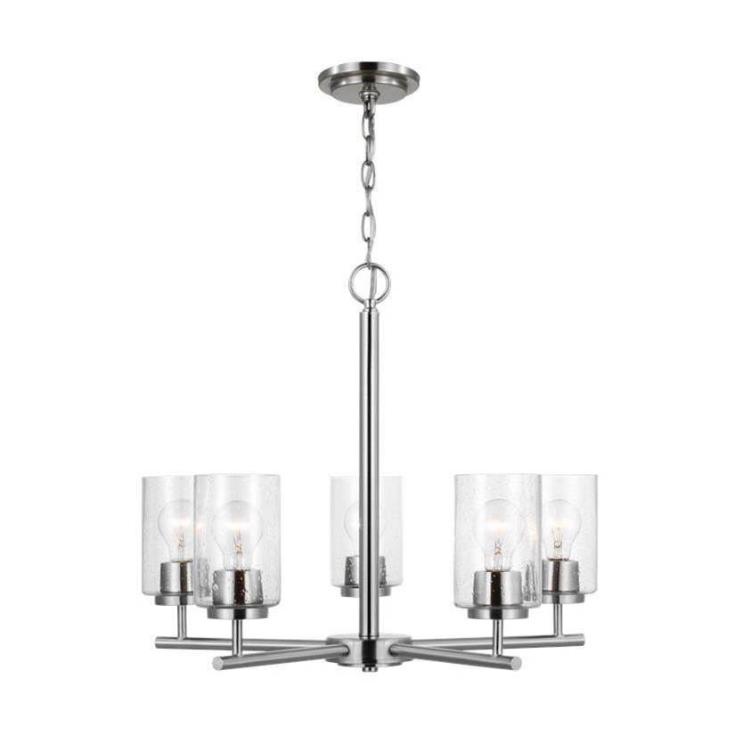 Generation Lighting Oslo Indoor Dimmable 5-Light Chandelier In A Brushed Nickel Finish With A Clear Seeded Glass Shade