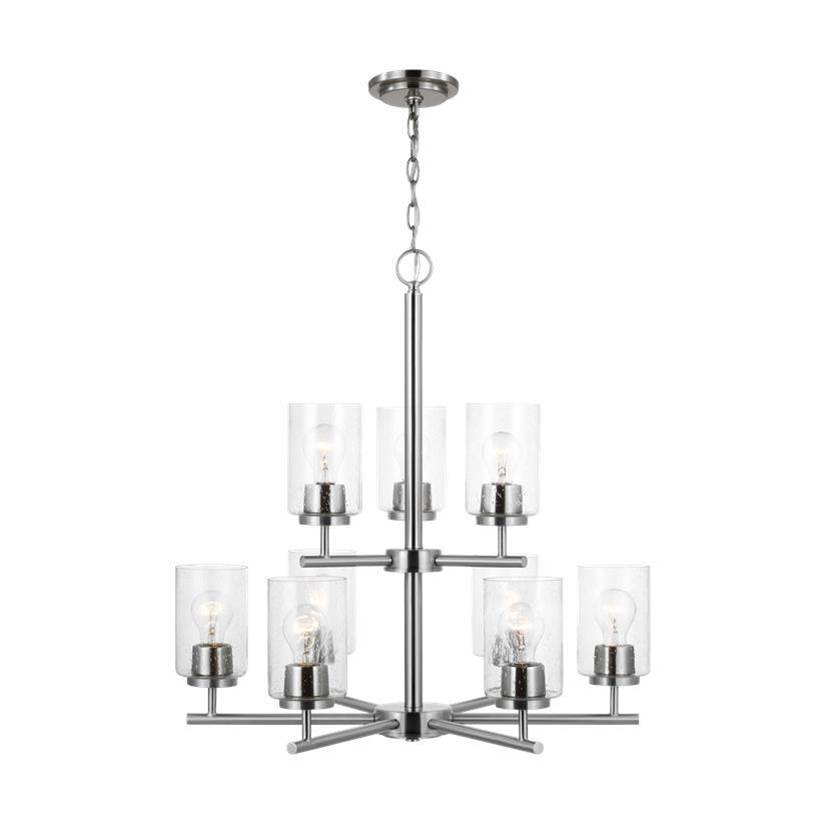 Generation Lighting Oslo Indoor Dimmable 9-Light Chandelier In A Brushed Nickel Finish With A Clear Seeded Glass Shade
