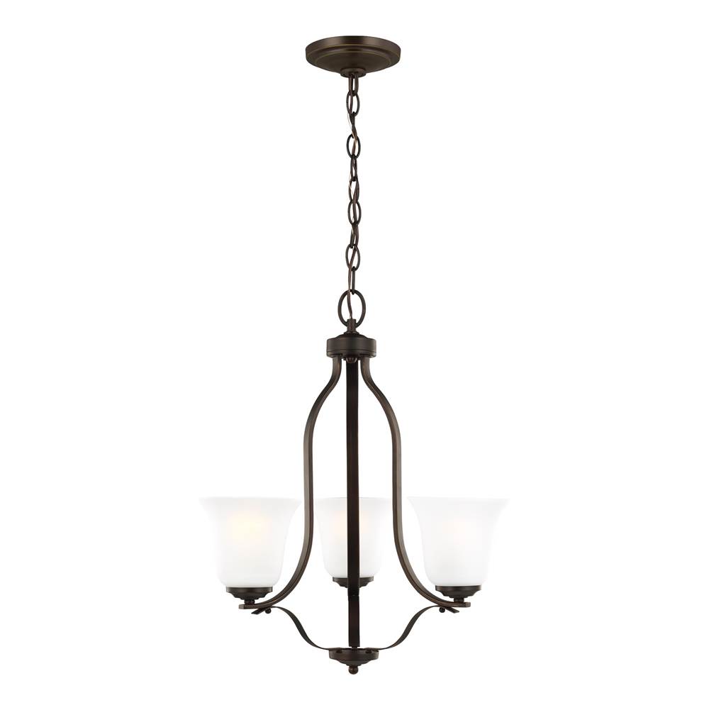 Generation Lighting Emmons Traditional 3-Light Indoor Dimmable Ceiling Chandelier Pendant Light In Bronze Finish With Satin Etched Glass Shades