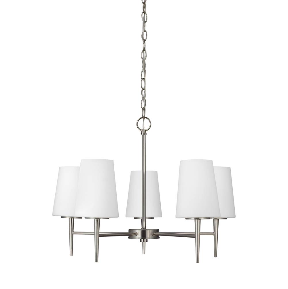 Generation Lighting Driscoll Contemporary 5-Light Indoor Dimmable Ceiling Chandelier Pendant Light In Brushed Nickel Silver Finish With Cased Opal Etched Glass