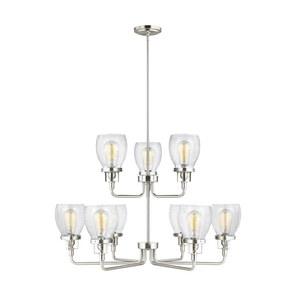 Generation Lighting Belton Transitional 9-Light Indoor Dimmable Ceiling Chandelier Pendant Light In Brushed Nickel Silver Finish With Clear Seeded Glass Shades
