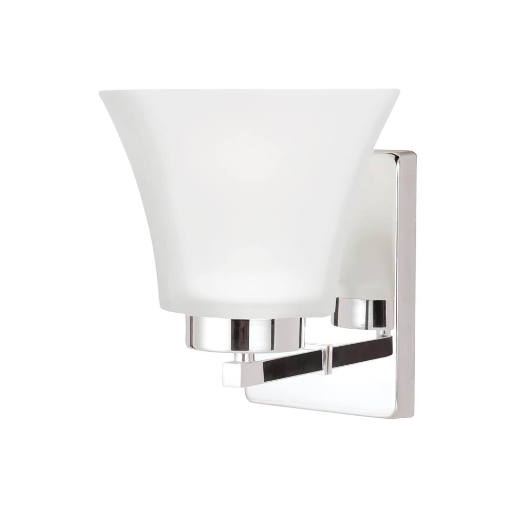 Generation Lighting Bayfield Contemporary 1-Light Led Indoor Dimmable Bath Vanity Wall Sconce In Chrome Silver Finish With Satin Etched Glass Shade
