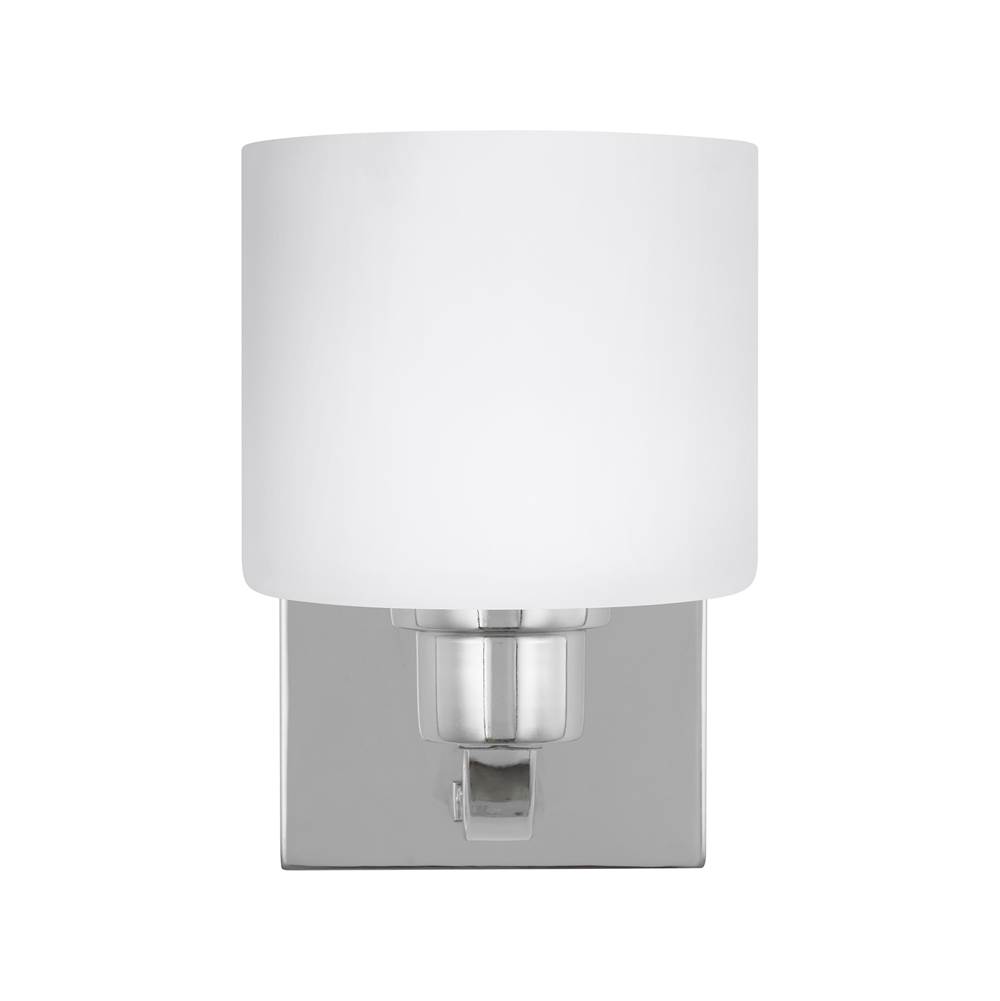 Generation Lighting Canfield Modern 1-Light Indoor Dimmable Bath Vanity Wall Sconce In Chrome Silver Finish With Etched White Inside Glass Shade