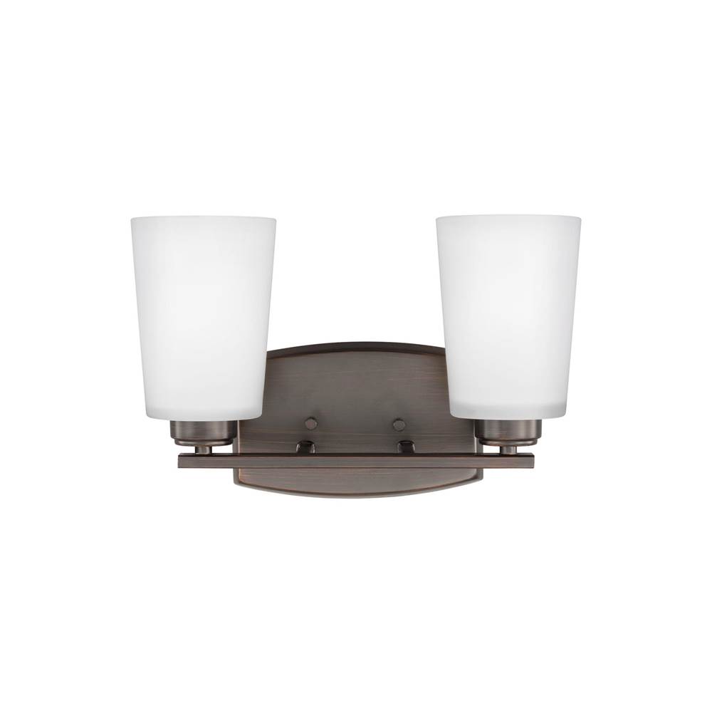 Generation Lighting Franport Transitional 2-Light Led Indoor Dimmable Bath Vanity Wall Sconce In Bronze Finish With Etched White Glass Shades