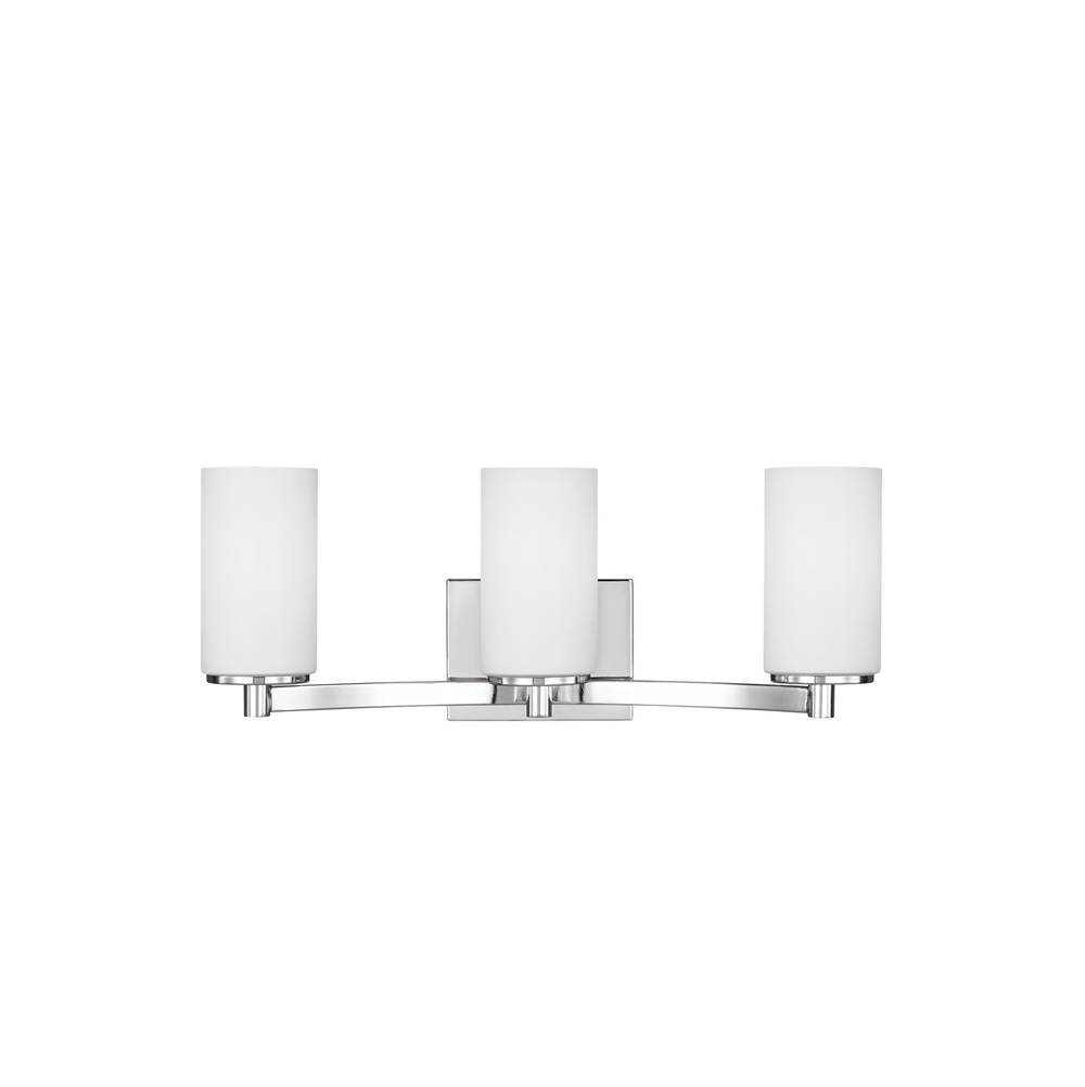 Generation Lighting Hettinger Transitional 3-Light Led Indoor Dimmable Bath Vanity Wall Sconce In Chrome Silver Finish With Etched White Inside Glass Shades