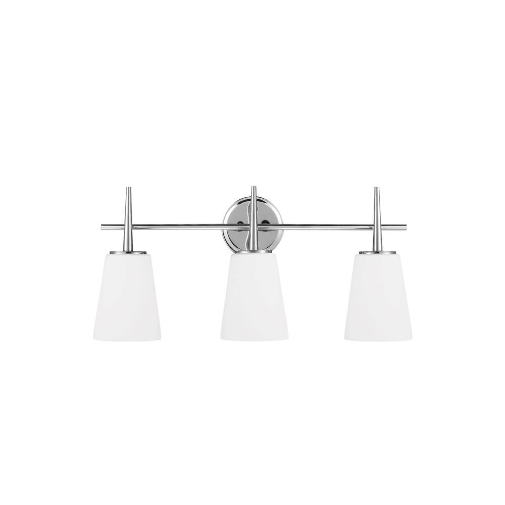 Generation Lighting Driscoll Contemporary 3-Light Led Indoor Dimmable Bath Vanity Wall Sconce In Chrome Silver Finish With Cased Opal Etched Glass