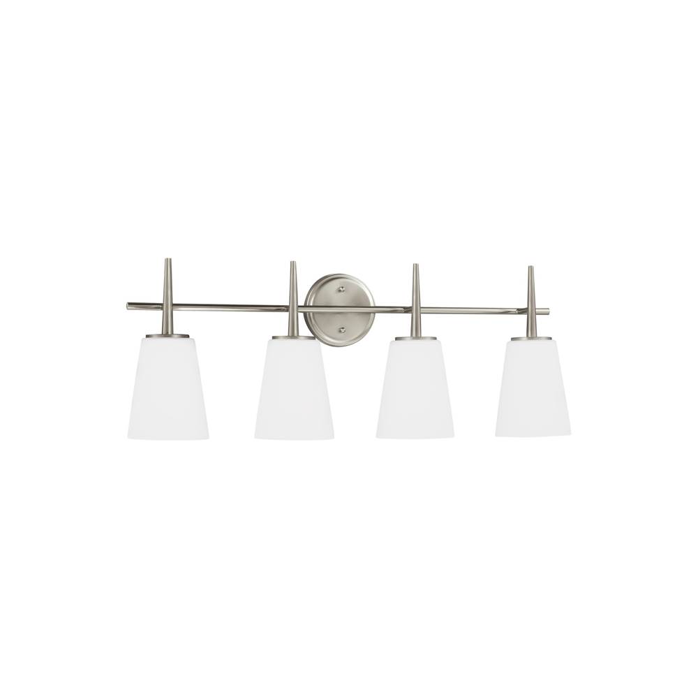 Generation Lighting Driscoll Contemporary 4-Light Indoor Dimmable Bath Vanity Wall Sconce In Brushed Nickel Silver Finish With Cased Opal Etched Glass