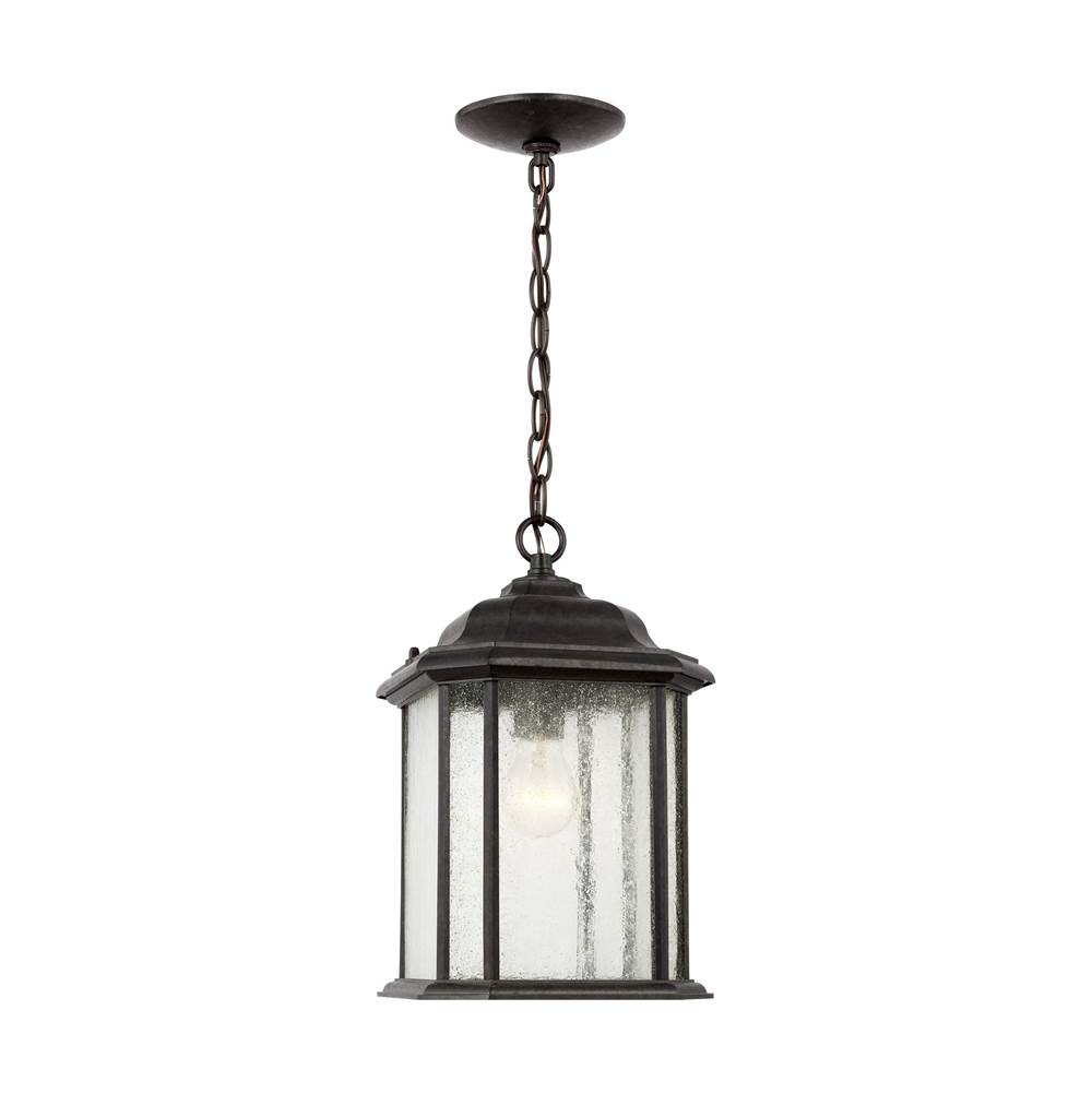 Generation Lighting Kent Traditional 1-Light Outdoor Exterior Ceiling Hanging Pendant In Oxford Bronze Finish With Clear Seeded Glass Panels