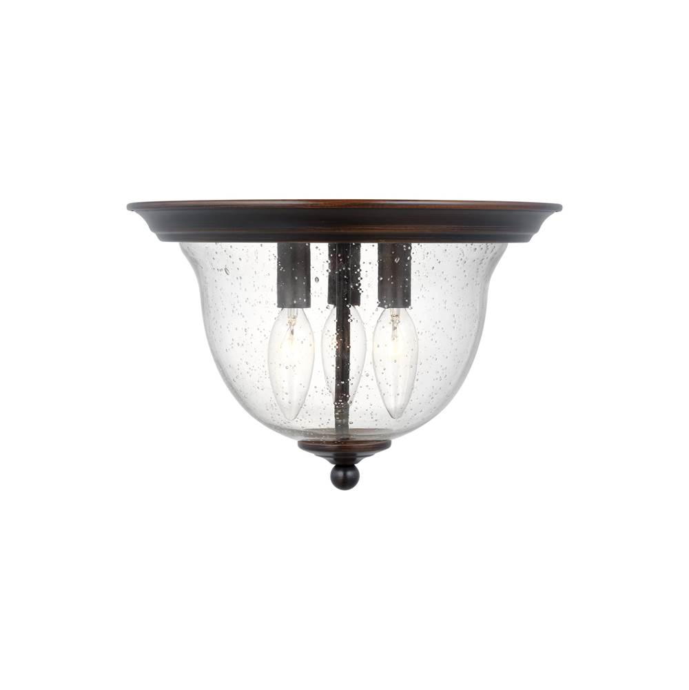 Generation Lighting Belton Transitional 3-Light Indoor Dimmable Ceiling Flush Mount In Bronze Finish With Clear Seeded Glass Diffuser