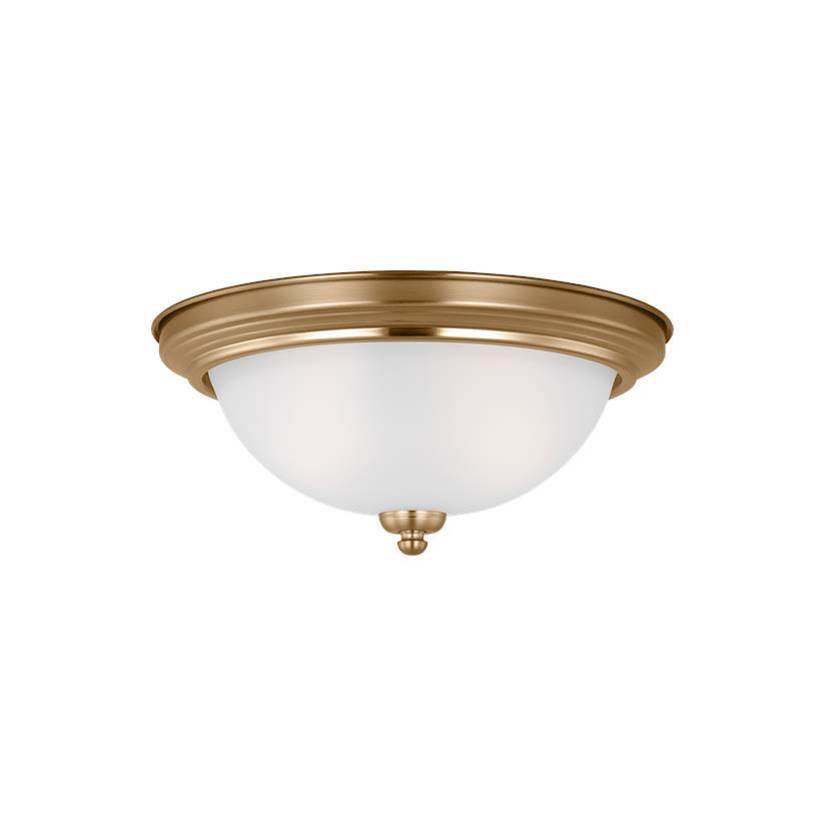 Generation Lighting Geary Traditional Indoor Dimmable Led 2-Light Ceiling Flush Mount In Satin Brass With A Satin Etched Glass Shade