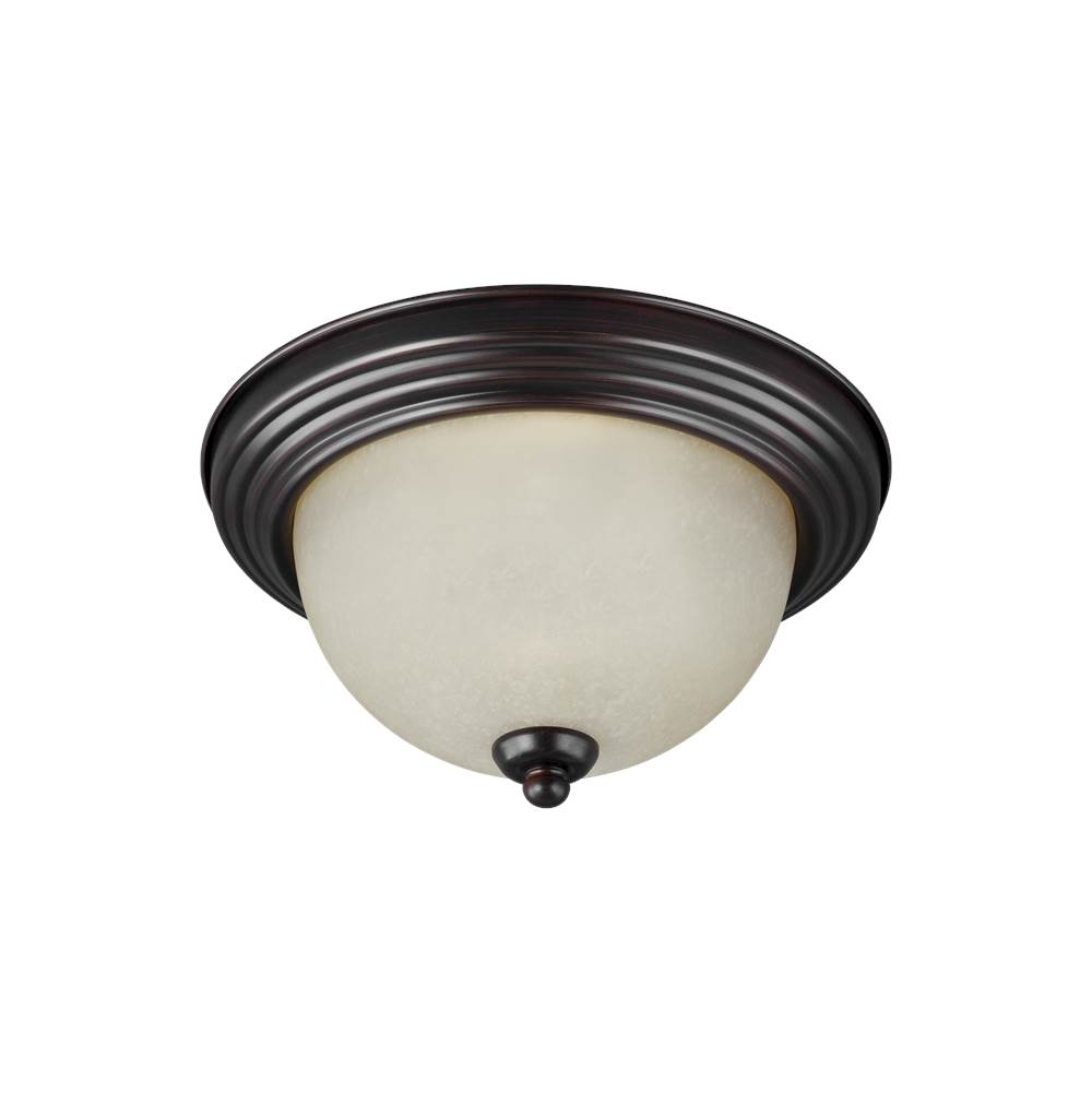 Generation Lighting Geary Transitional 3-Light Led Indoor Dimmable Ceiling Flush Mount Fixture In Bronze Finish With Amber Scavo Glass Diffuser
