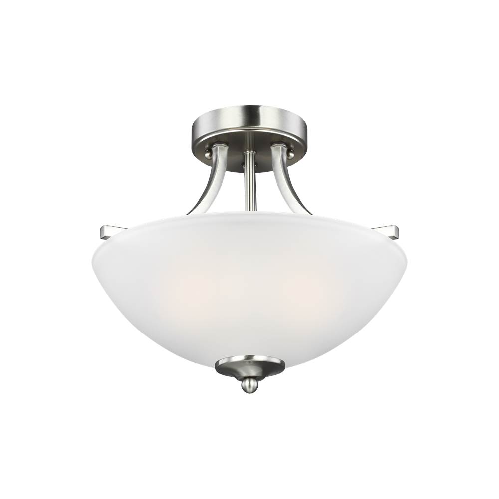 Generation Lighting Geary Transitional 2-Light Indoor Dimmable Ceiling Flush Mount Fixture In Brushed Nickel Silver Finish With Satin Etched Glass Shade