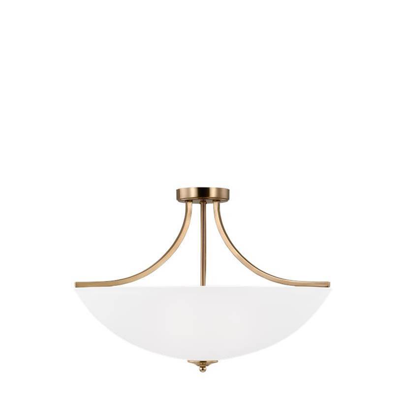 Generation Lighting Geary Traditional Indoor Dimmable Large 4-Light Semi-Flush Convertible Pendant In Satin Brass Finish With A Satin Etched Glass Shade
