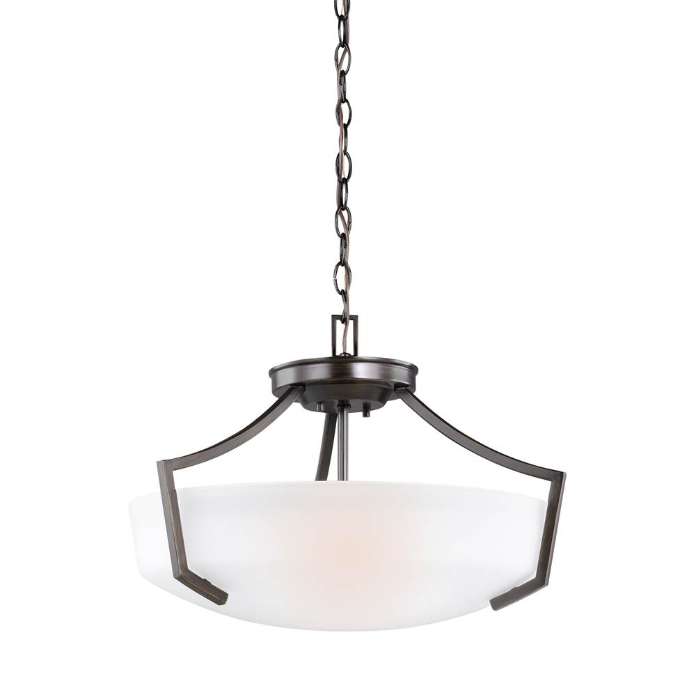 Generation Lighting Hanford Traditional 3-Light Indoor Dimmable Ceiling Flush Mount In Bronze Finish With Satin Etched Glass Shade