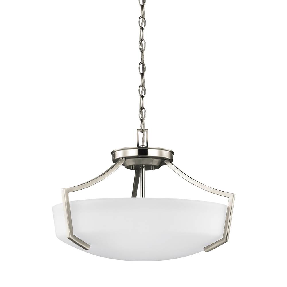 Generation Lighting Hanford Traditional 3-Light Led Indoor Dimmable Ceiling Flush Mount In Brushed Nickel Silver Finish With Satin Etched Glass Shade