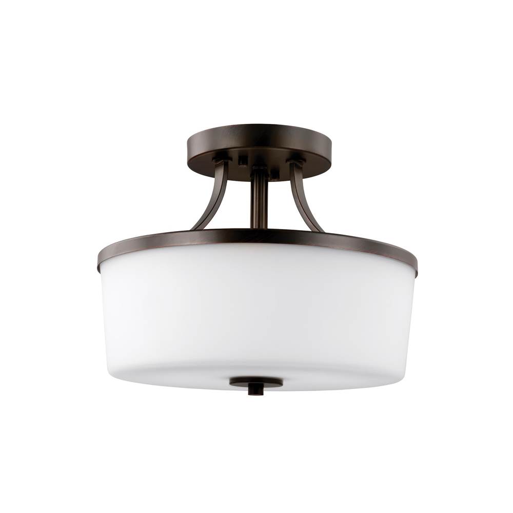 Generation Lighting Hettinger Transitional 2-Light Led Indoor Dimmable Ceiling Flush Mount In Bronze Finish With Etched White Inside Glass Shade