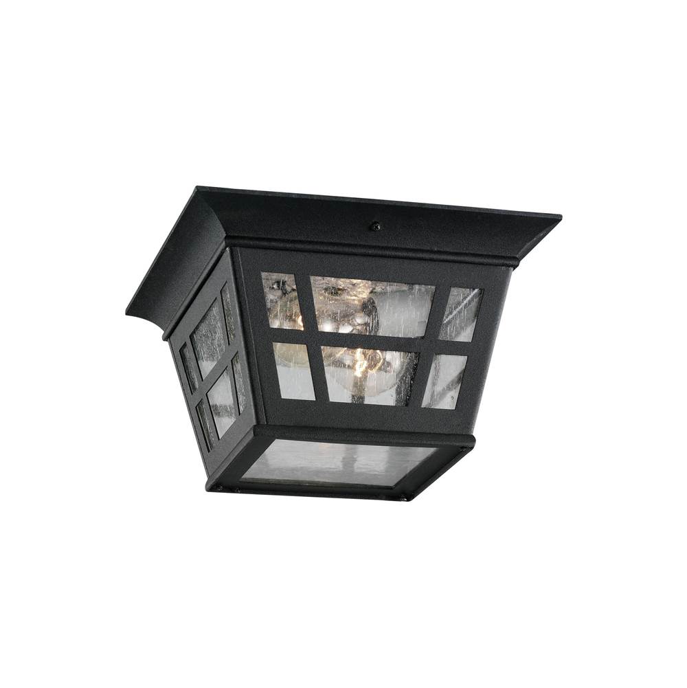 Generation Lighting Herrington Transitional 2-Light Outdoor Exterior Ceiling Flush Mount In Black Finish With Clear Seeded Glass Panels
