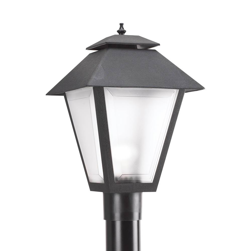 Generation Lighting Polycarbonate Outdoor Traditional 1-Light Outdoor Exterior Large Post Lantern In Black Finish With Frosted Acrylic Panels