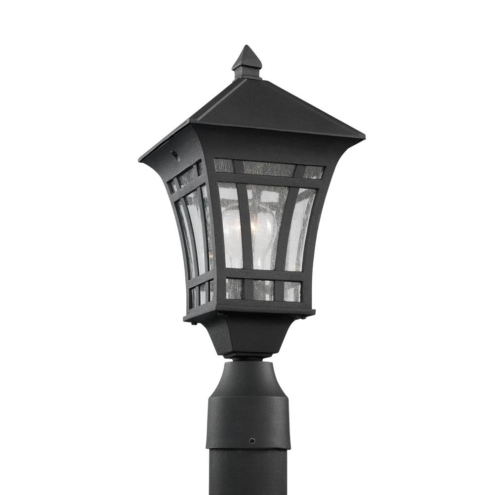 Generation Lighting Herrington Transitional 1-Light Outdoor Exterior Post Lantern In Black Finish With Clear Seeded Glass Panels