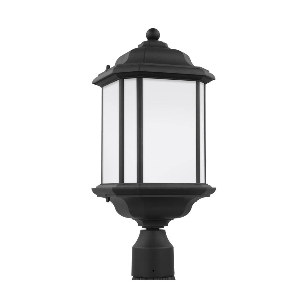 Generation Lighting Kent Traditional 1-Light Outdoor Exterior Post Lantern In Black Finish With Satin Etched Glass Panels