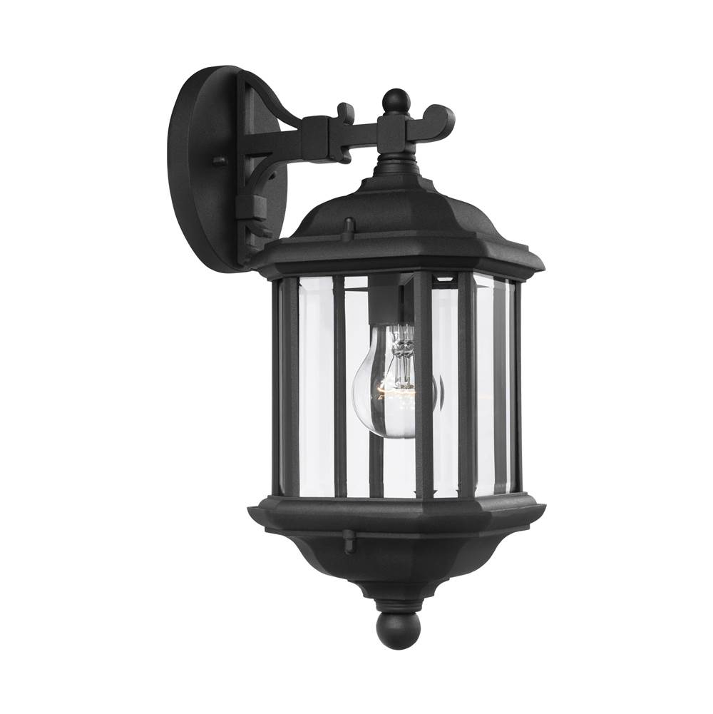 Generation Lighting Kent Traditional 1-Light Outdoor Exterior Medium Wall Lantern Sconce In Black Finish With Clear Beveled Glass Panels