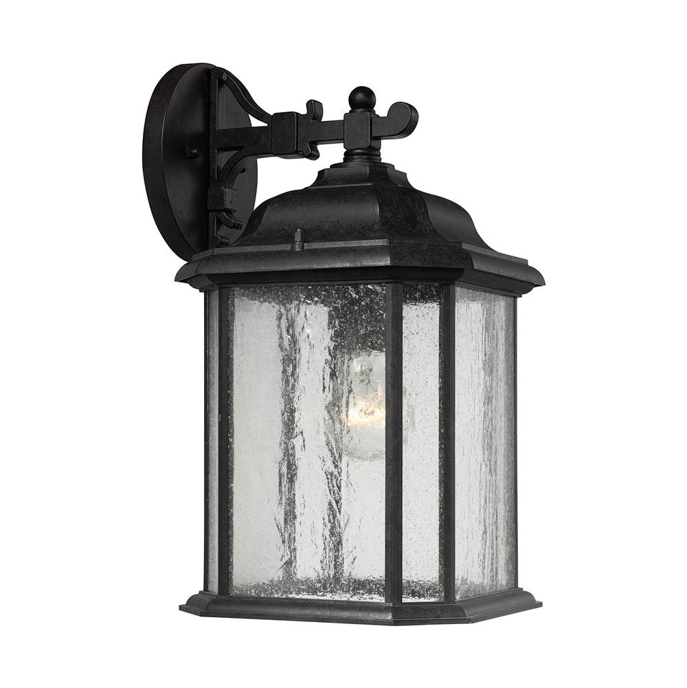 Generation Lighting Kent Traditional 1-Light Outdoor Exterior Large Wall Lantern Sconce In Oxford Bronze Finish With Clear Seeded Glass Panels