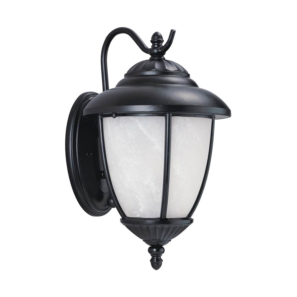 Generation Lighting Yorktown Transitional 1-Light Led Outdoor Exterior Medium Wall Lantern Sconce In Black Finish With Swirled Marbleize Glass Shade