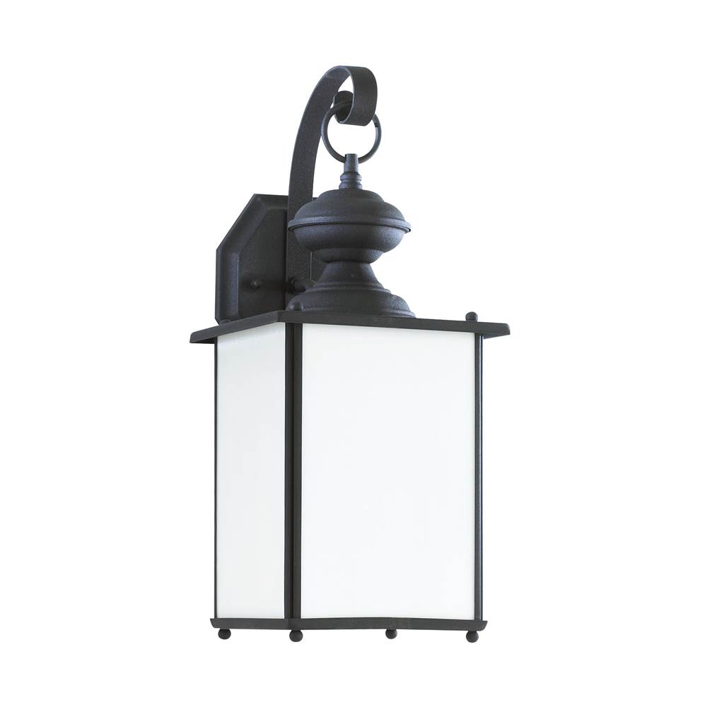 Generation Lighting Jamestowne Transitional 1-Light Led Outdoor Exterior Dark Sky Compliant Wall Lantern Sconce In Black Finish W/Etched White Tiffany Glass Panels