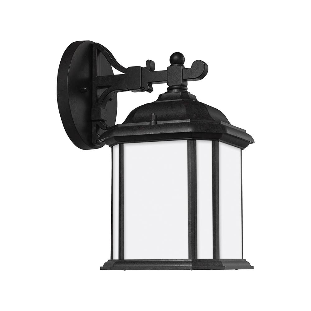 Generation Lighting Kent Traditional 1-Light Outdoor Exterior Small Wall Lantern Sconce In Oxford Bronze Finish With Satin Etched Glass Panels