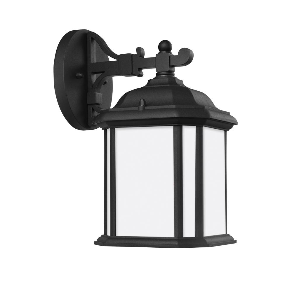 Generation Lighting Kent Traditional 1-Light Led Outdoor Exterior Small Wall Lantern Sconce In Black Finish With Satin Etched Glass Panels